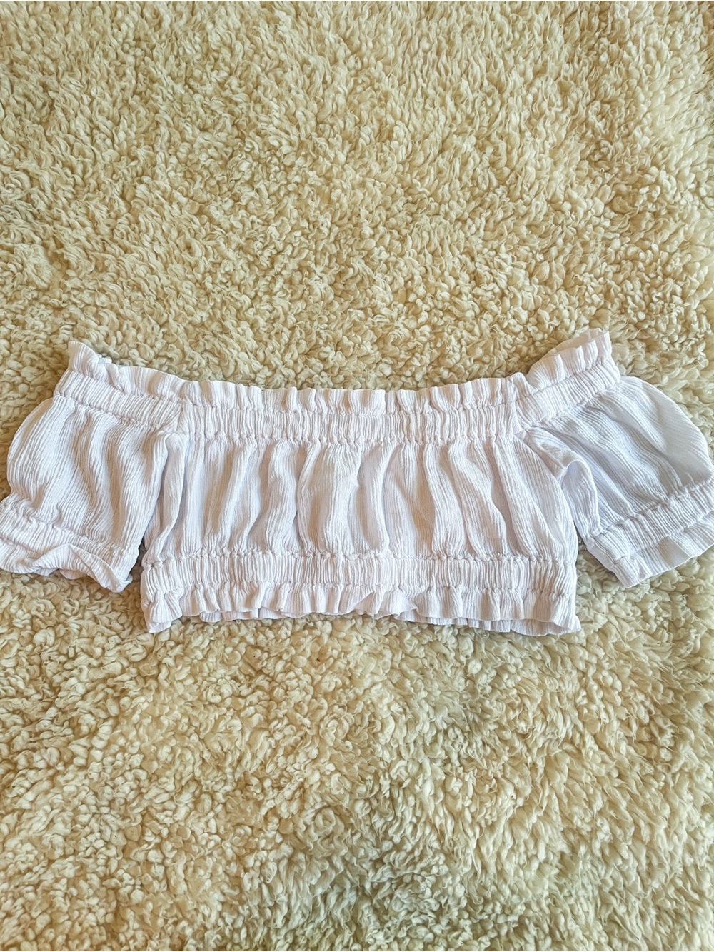 Lovers + Friends Innika White Off-the-Shoulder Ruffle Crop Top Small